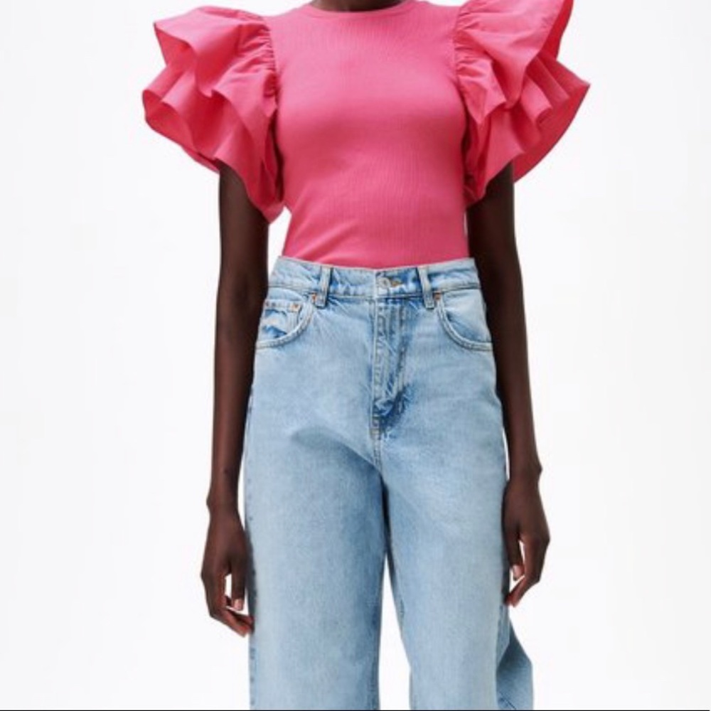 Zara ruffle sleeve pink bodysuit size large